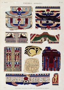 Illustrations de motifs peints des enveloppes des momies, Hypogées, Thèbes, planche 58 du Vol II de 
