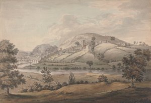 Paysage vallonné avec village et rivière