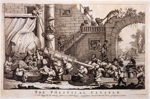 Le Clystère politique, gravure réalisée par William Hogarth, 1757