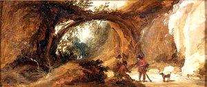 Paysage rocheux avec des sportifs sur un chemin - Joos de (follower of) Momper