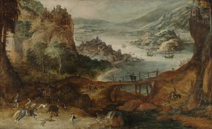 Paysage fluvial avec chasse au sanglier
