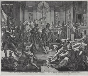 Une maison de mauvaise réputation, gravée par Johannes Sadeler I - Joos or Jodocus van (after) Winghe