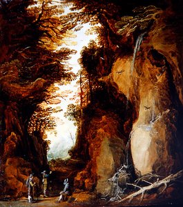Paysage alpin avec voyageurs