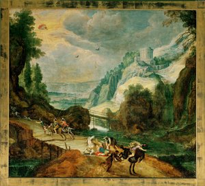 Paysage avec la conversion de Saint Paul (peinture sur toile) - Joos or Josse de The Younger Momper