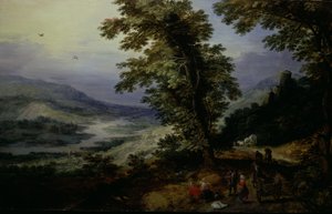 Route de montagne avec des voyageurs, vers 1610-25 (huile sur panneau bercé)