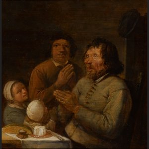 Intérieur avec une famille de paysans en train de prier - Joos van Craesbeeck