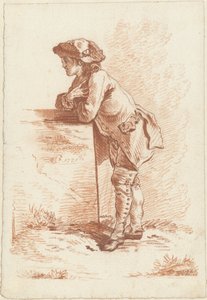 Jeune homme appuyé sur une pierre