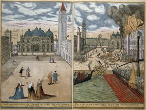 Vue de San Marco, et le Palazzo Ducale en feu, de 