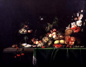 Nature morte de fruits avec un écureuil