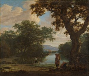 Paysage avec pêcheur au filet carré - Joris van der Haagen