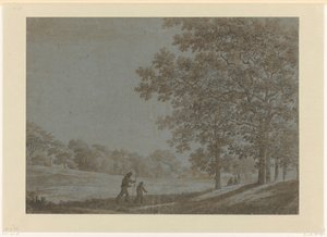 Promeneurs sur un chemin bordé de grands arbres - Joris van der Haagen