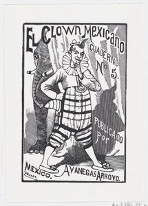 Un clown debout avec une main sur la hanche et un éléphant regardant derrière...