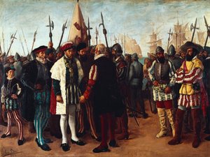 Le roi français François Ier (1494-1547) dans le port de Valence (peinture du 19ème siècle)