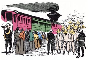 La Révolution mexicaine (1910-1920) : déportation des travailleurs dans le Valle Nacional, vers 1908 - Xylographie de José Guadalupe Posada (1852-1913)