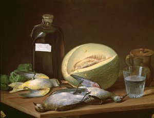 Nature morte avec melon et oiseaux - Jose Lopez Enguidanos