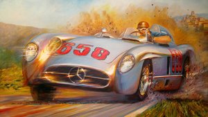 En la Mille Miglia, Juan Manuel Fangio, Mercedes Benz 300 SL - Jose Maria Villafuerte