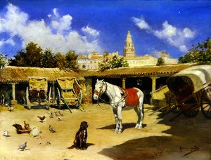 Une cour à Murcie, avec tour de la cathédrale - Jose Marin Baldo