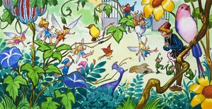 Fées dans le jardin (gouache sur papier)