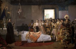 La mort du maître. Peinture de José Villegas Cordero (1844-1921), huile sur toile, vers 1913. Musée des Beaux-Arts de Séville, Espagne.