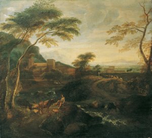 Paysage avec vaches paissant
