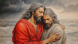 Jésus de Nazareth sauve Simon Pierre de la noyade