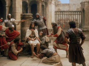 Jésus moqué et battu par les soldats romains - Josef Johann Michel