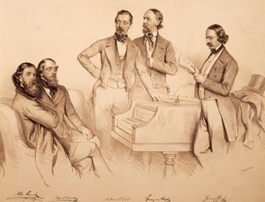 Portrait de groupe de musiciens viennois et compositeur: Franz von Suppé, Carl Binder, Anton Storch, Heinrich Proch et Anton Emil Titl - Josef Nikolaus Kriehuber
