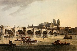 Vue du pont de Westminster, abbaye et hall, gravée par J.C. Stadler