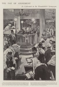 Célébration du jour du Grand Pardon juif à la synagogue de Houndsditch, Londres - Joseph (after) Finnemore
