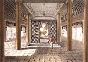 Un soldat debout dans un temple de Rangoon, gravé par George Hunt - Joseph (after) Moore