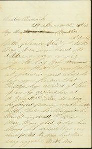 Lettre signée Joseph A. Fardell, Benton Barracks, St. Louis, Mo., à Mère, 12 novembre 1863