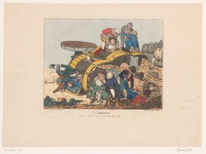 Chariot de foin renversé avec passagers (Pauvre bi bi!! j