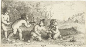 Enfants jouant avec des bateaux - Joseph Antoine Cochet