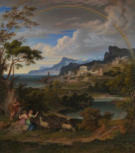 Paysage héroïque avec arc-en-ciel