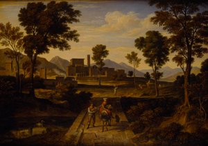 Paysage à Terni avec un pont sur la rivière - Joseph Anton Koch