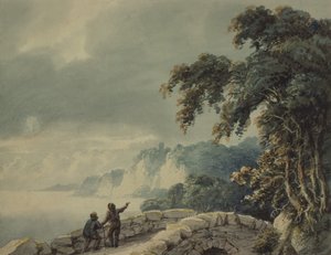 Paysage avec arbres, pont et personnages