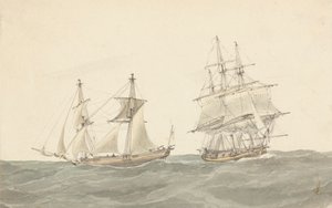 Barquentine et frégate en mer agitée