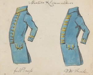 Vue latérale de deux vestes navales; Maîtres et Commandants