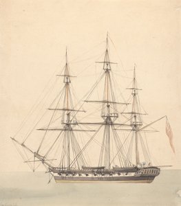 Corvette simple (?) avec trois figures en uniformes navals et Union Jack - Joseph Cartwright