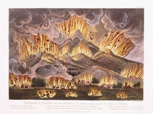 Tremblement de terre et éruption du Mont Asama-yama dans la province de Sinano, 1822 - Joseph Constantine Stadler