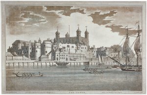 Vue de la Tour de Londres depuis la Tamise avec des bateaux sur le fleuve, 1795