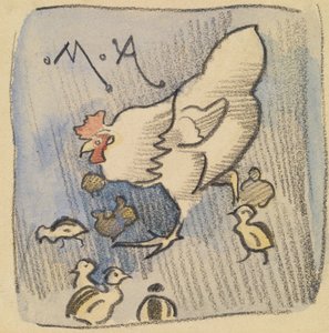 Poule blanche et poussins, vers 1901
