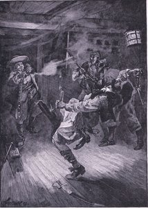 A tiré sur le nouveau capitaine à la tête (lithographie)