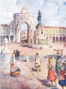 La Praça do Comércio, Lisbonne, de Hutchinsons Picturesque Europe publié par Hutchinson & Son, vers 1930