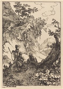 Paysage avec hommes en armure, souche d
