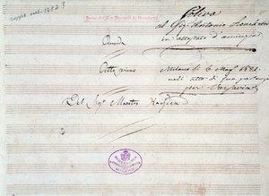 Première page de partition musicale du menuet dans Armida par J Haydn (1821)