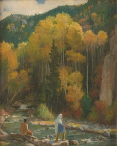 Pêche des Indiens, Taos Canyon - Joseph Henry Sharp