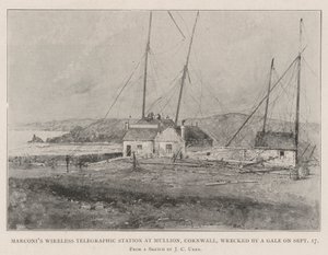 Station télégraphique sans fil de Marconi à Mullion, Cornouailles, détruite par une tempête le 17 septembre - Joseph Holland Tringham