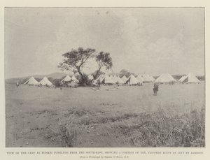 Vue du camp à Pitsani Pothlugo depuis le sud-est, montrant une partie des tentes des cavaliers laissées par Jameson - Joseph Holland Tringham