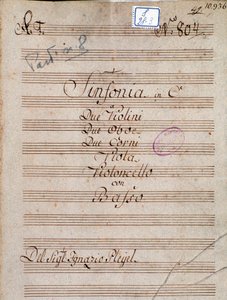 Première page de la partition musicale de la Symphonie en do par Pleyel